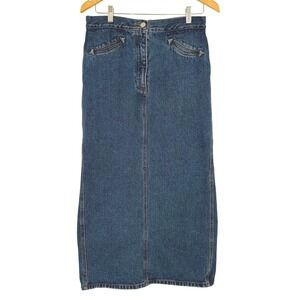 Jitterbug Ranch Denim Maxi Skirt Blue‎ Cotton L Long Jean Skirt Western Pocket